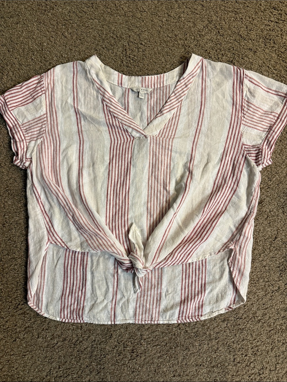Lucky Brand White and Red Striped Tie-Front Crop Top